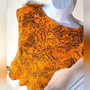 Nine West Snake Print Top Orange Animal Skin NEW Small Blouse Shirt  Boatneck